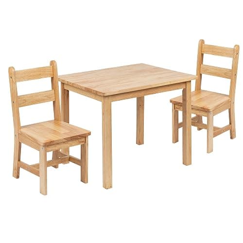 Flash Furniture Kyndl Kids Solid Hardwood Table and Chair Set for Playroom, Bedroom, Kitchen - 3 Piece Set - Natural - Image 1