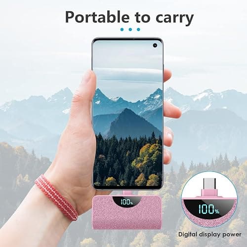 Mini Portable Charger USB-C Power Bank 5200mAh,Ultra Compact LCD Display Battery Pack Backup Charger Compatible with iPhone 17/17 Air/17 Pro/17 Pro Max/16/16 Plus/16 Pro Max/15 Series,Samsung- Pink thumbnail 7