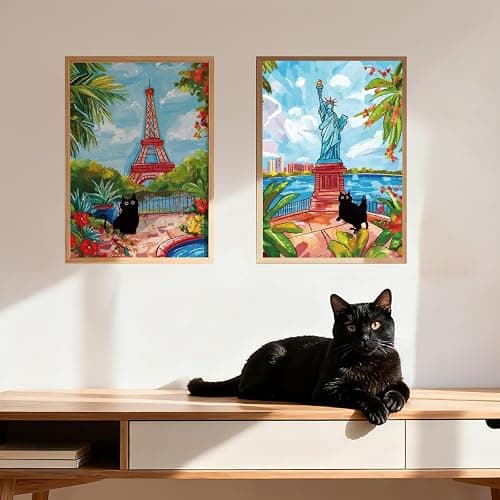 Black Cat Diamond Art Kits - 4 PCS World Famous Buildings Diamond Painting Set, DIY Leaning Tower of Pisa, Arc de Triomphe, Lattice Tower, Statue of Liberty Gem Art Craft, Home Living Room Decor thumbnail 3