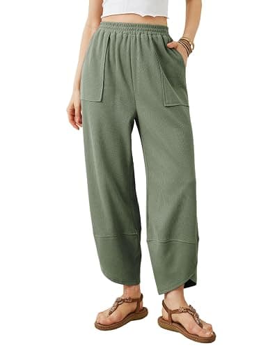 Xiaoxuemeng Womens Baggy Wide Leg Pants Casual Elastic Waisted Palazzo Harem Pants with Pockets - Image 1