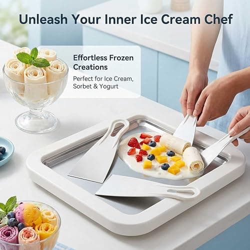 Rolled Ice Cream Maker Kit, Stainless Steel No-Electricity Ice Cream Roll Tray with 2 Scrapers thumbnail 4