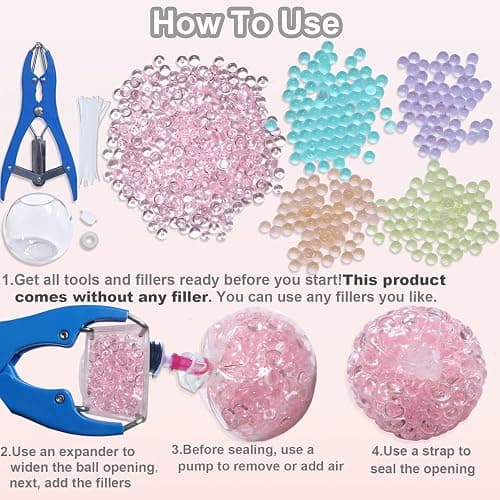 15pcs DIY Stress Ball Kit – Blank Skins with Air Pump & Expander Tool for Making Pressure Balls, Make Your Own Fidget Pressure Balls (15Transparent) thumbnail 5