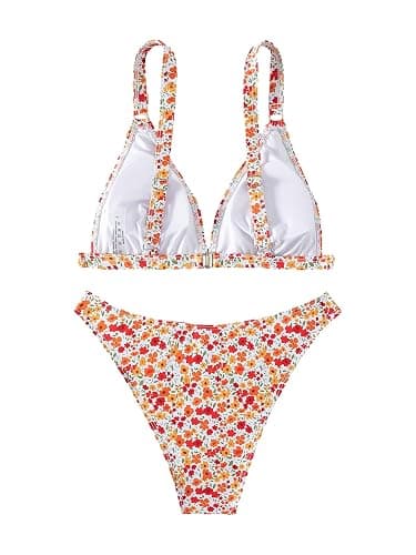 ZAFUL Women's 2 Piece Floral Print Swimsuit Triangle String High Cut Bikini Sets Bathing Suit thumbnail 4