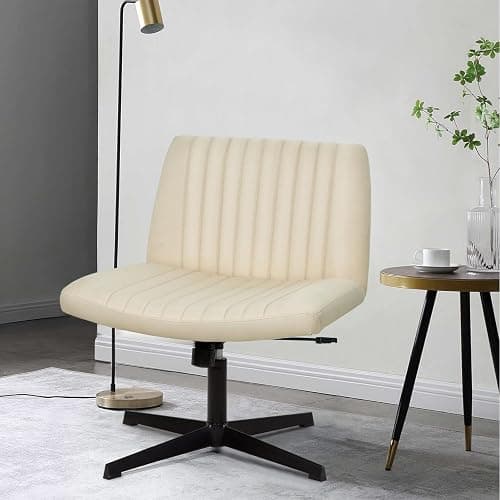 PayLessHere Criss Cross Chair,Armless Cross Legged Office Chair,Wide Comfty Desk Chair with No Wheels Modern Height Adjustable,Swivel Fabric Vanity Chair Computer Task Chair (Pack of 1, Beige) thumbnail 7