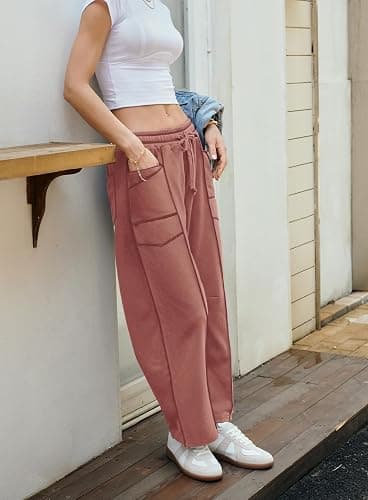 Yanekop Womens Baggy Wide Leg Pants Casual Fall Trousers Palazzo Pants Drawstring Waist Barrel Sweatpants with Pockets thumbnail 4