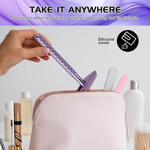The Grooming Society Double Edge Safety Razor for Women Purple with 10 Blades and Silicone Cover - Durable Metal Eco-Friendly Single Blade Razor - Closed Smooth Shave thumbnail 2