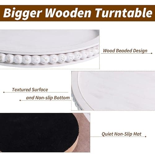 HPC Decor 12Inch Beaded Lazy Susan- Wooden Lazy Susan Organizer for Farmhouse Table Decor, Round Turntable for Table Cabinet,Countertop- Kitchen Turntable 360 Degrees Rotating Table Spinning Tray. thumbnail 5