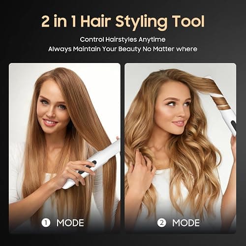 Cordless Hair Straightener and Curler, 2 in 1 Portable Mini Flat Iron & Curling Iron, Fast Heating & Titanium Plate Straightener with 4 Adjustable Temp,Travel Size Preferred Gifts (White) thumbnail 2