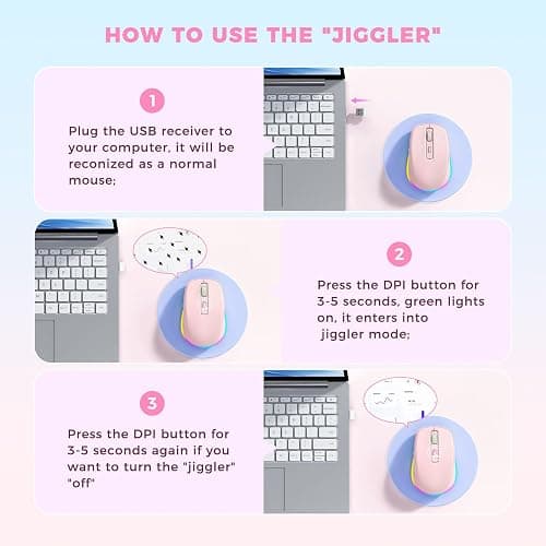 PEIOUS Mouse for Laptop, Wireless Mouse Jiggler - LED Wireless Mice with Build-in Mouse Jiggler Mover, Rechargeable Moving Mouse for Laptop Undetectable Keeps Computer Awake - Pink thumbnail 2
