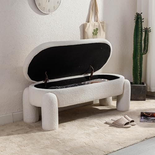 HEAH-YO Modern Storage Bench, 44.75 Inches Upholstered Sherpa Storage Ottoman Shoe Bench, End of Bed Bench for Bedroom Entryway Living Room,White thumbnail 7
