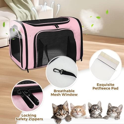 FOORLON Soft Sided Pet Carrier - TSA Approved Collapsible Waterproof Travel Carrier for Small/Medium Cats Dogs Puppies (Up to 15lbs) - Pink thumbnail 3