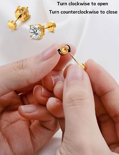 Kainier Women's 14K Gold Plated CZ Stud Earrings Simulated Diamond Round Cubic Zirconia Ear Stud Set（5 Pairs)… thumbnail 3