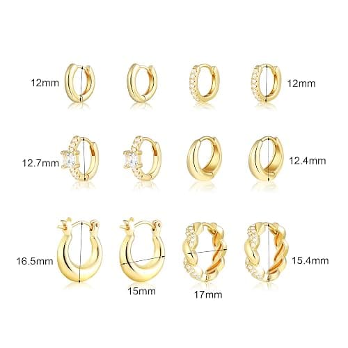 Wgoud Small Gold Hoop Earrings Set for Women, 6 Pairs 14K Gold Plated Hypoallergenic Lightweight Huggie Hoops Earrings, Gold Cartilage Cubic Zirconia Earrings for Women Gifts. thumbnail 6