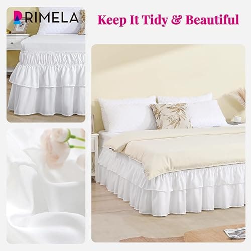 RIMELA Ruffle Bed Skirt White Queen 16 Inch Drop, Elastic Wrap Around Bed Skirting Queen Size, Easy to Install Dust Ruffle, Machine Washable Soft Fabric, Multi Ruffle Bedskirt thumbnail 3