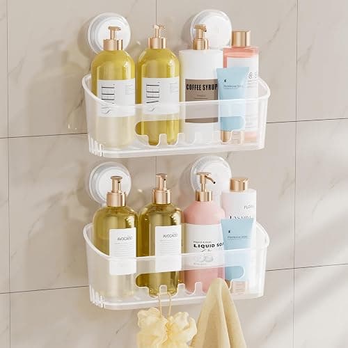TAILI Shower Caddy Suction Cup, Heavy Duty Bathroom Organizer, Removable Shelves for Inside Shower, Shampoo, Waterproof Suction Plastic Storage for Bathroom Accessories Holder, Frosted Clear - Image 1
