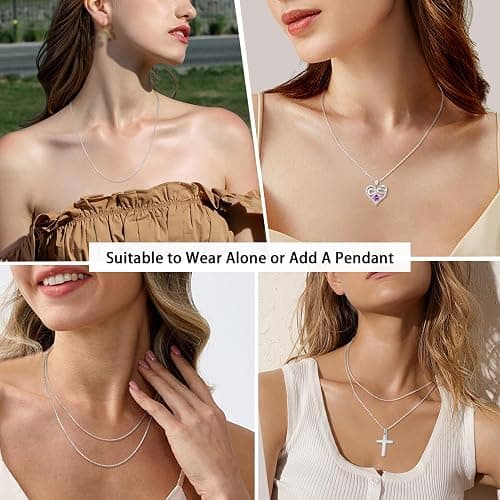 Jewlpire 18k Gold Plated 925 Sterling Silver Chain Necklace for Women, 1.1mm Cable Chains Necklace Thin & Dainty & Sturdy Women's Chain Necklaces, 14/16/17/18/20/22/24 Inches thumbnail 5
