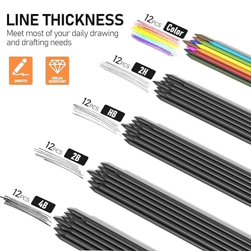 Four Candies 2MM Mechanical Pencil Set with case, Artist Led Pencil Metal Lead Holder with 60PCS Graphite Lead Refill (HB, 2H, 2B, 4B, Color) Kneaded Eraser, Sharpener for Writing, Drawing, Sketching thumbnail 2