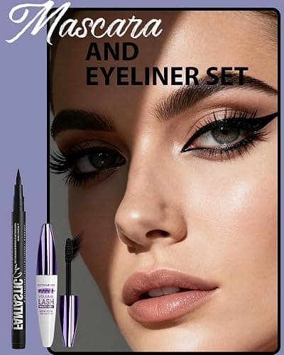 Waterproof Black Mascara&Liquid Eyeliner Pen Set,Volumizing Colored 5D Fiber Mascara for Eyelash Volume and Length Máscara,Longlasting Smudgeproof Matte Color Eye Liner Pencil Women Party Stage Use thumbnail 2