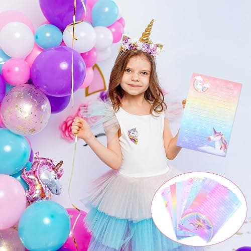 Outus 160 Pcs Rainbow Unicorn Stationary Set 50 Unicorn Writing Papers with 50 Envelopes and 60 Round Stickers Writing Stationery Paper Gift for Girls Kids Birthday Invitations School Mail Supplies thumbnail 6