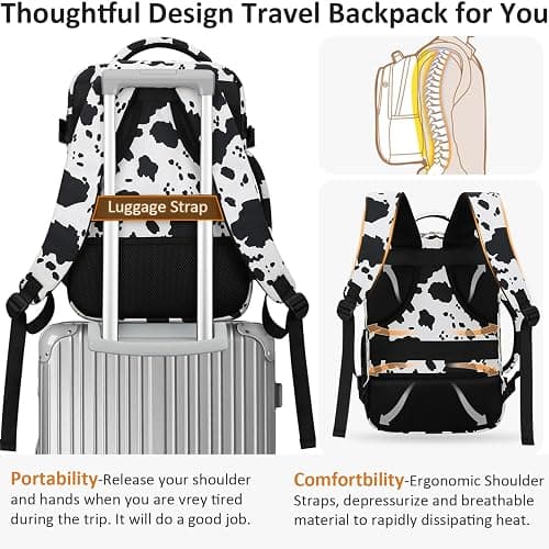 Tenot Carry on Backpack for Women TSA Approved 15.6 Inch Travel Laptop Backpack for Women Travel Essentials Womens Travel Backpack Cow Print thumbnail 6
