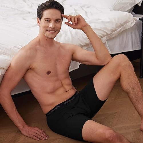 BAMBOO COOL Men's Ultra Breathable Underwear,No Riding Up Boxer Briefs with ComfortFlexible Waistband,Multipack - 02-black (4 Pack） - Medium thumbnail 2