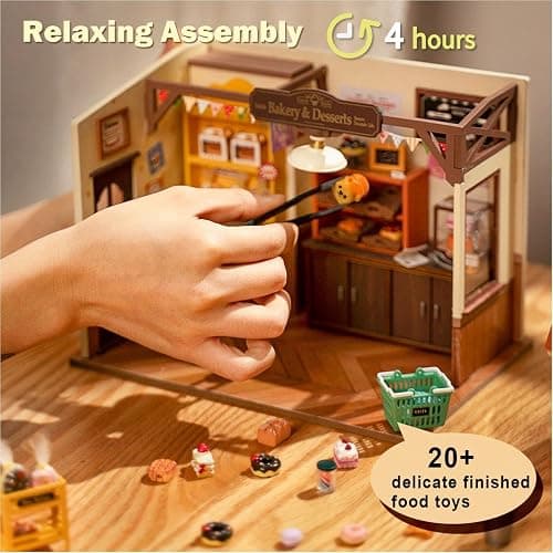 Rolife Bakery Shop DIY Miniature Dollhouse Kit Creative Gift for Adults | 1:18 Scale Becka's Baking Tiny House with LED Light, Wooden 3D Puzzle Model Kit, Diorama Craft Set for Home Decor Display thumbnail 5