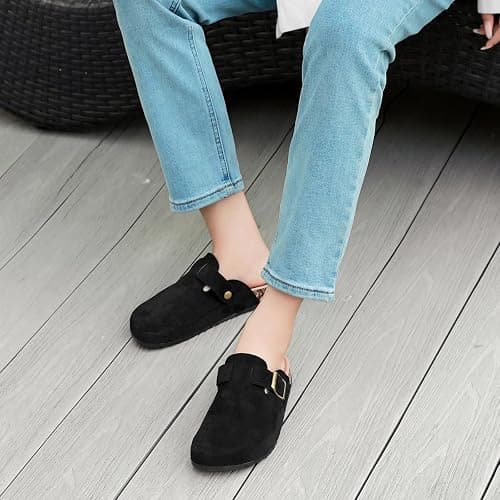 Women's Suede Clogs Mens Leather Mules Comfort Cork Footbed Antislip House Sandals Arch Support Potato Shoes with Adjustable Buckle thumbnail 5