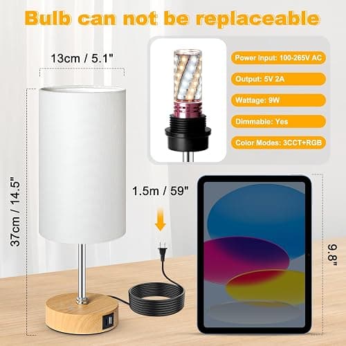 Unicozin Table Lamp with Wood Grain Base, 3 CCT 3000K/4500K/6500K & RGB Color Changing, Stepless Dimmable Small Bedside Lamp for Reading, Ambience Nightstand Light for Home Decor Party, White Shade thumbnail 5