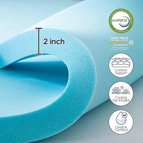 ELEMUSE 3 Inch Queen Dual Layer Memory Foam Mattress Topper with Pillowtop | 2 Inch Cooling Gel Foam,1 Inch Soft Pillowtop Pad, Pressure Relief Bed Topper, Comfortable Support thumbnail 5