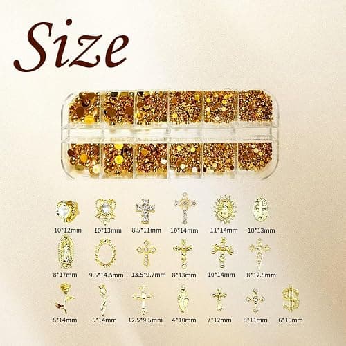3D Cross Nail Charms, Gold Flat-Back Bead Charms for Nails, Nail Charms and Gems for Nail Art DIY Design, Nail Rhinestones Accessories Bulk (Gold) thumbnail 3