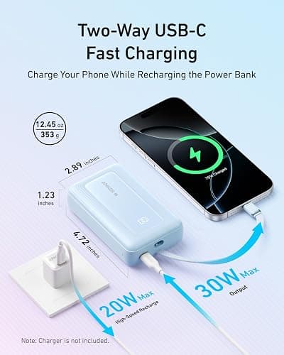 Anker Zolo Power Bank (2025 Upgraded Version), 20,000mAh 30W High-Speed Portable Charger with Built-in USB-C Cable, Battery Pack for iPhone 17/16 / 15 Series, Galaxy, and More thumbnail 5