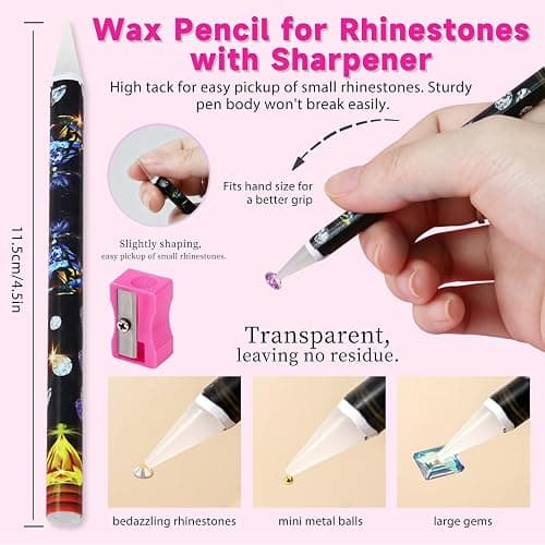 ESUOHYM 10 Pcs Wax Pencil for Bedazzling with 10 pcs Diamond Art Trays | High Adhesion Bedazzling Wax Pencil for Resin Gems, Trays for Sort Rhinestones, Rhinestone Picker Tools DIY Art Craft Pink thumbnail 4