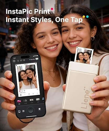 Liene Pearl N200 Pro Portable AI Photo Printer, Instant Mini Picture Printer for iPhone Smartphone, Thermal Dye Sublimation, Bluetooth Sticker Maker 50 Sheets 2x3 Adhesive Paper & 5 Cartridges, Gold thumbnail 5