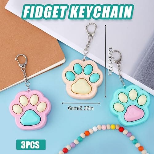 Gosknor 3pcs Cat Paw Fidget Toys Fidget Keychain, 4.72x2.36 Inch Portable Cat Paw Keychain Clicker Cute Mini Sensory Keyring Toy for Kids Adults Office School Stress Relax thumbnail 3