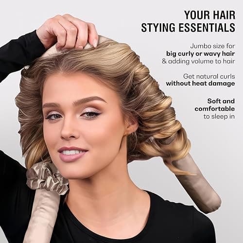 BLINKEEN Jumbo Heatless Hair Curler Set-Satin Heatless Curls Overnight, Jumbo Curling Rod Headband, No Heat Curlers To Sleep in (Burgundy) thumbnail 5