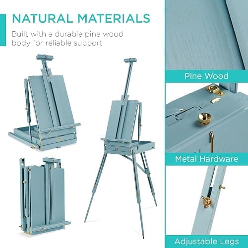 Best Choice Products French Easel, 32pc Beginners Kit Portable Wooden Folding Adjustable Sketch Box Artist Tripod for Painting, Drawing w/Acrylic Paints, Brushes, Canvases, Palettes - Blue thumbnail 6
