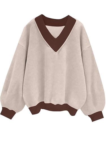 Remidoo Oversized Sweatshirt for Women V Neck Sweatshirts Casual Fleece Long Sleeve Pullover Top - Image 1