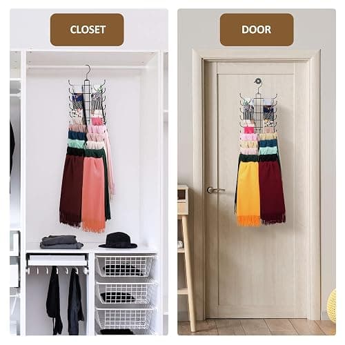 ZEDODIER Scarf Hanger, Scarf Organizer for Closet, Holds 20 Scarves | Sturdy Metal Scarf Holder Hijab Rack with 20 Hooks, 360° Rotating, Foldable Design, Hanging Closet Organizers and Storage thumbnail 5