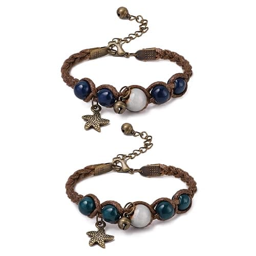 MINACHI Vintage Ceramic Beads Starfish Charm Bracelet, Jewelry Set for Women, Pack of 2 - Image 1