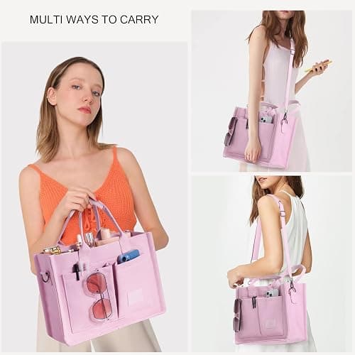 JIECH Canvas Tote Bag with Multi Pockets Crossbody Tote Bag for Women Bible Handbag Everything Tote Bags with Compartments thumbnail 2