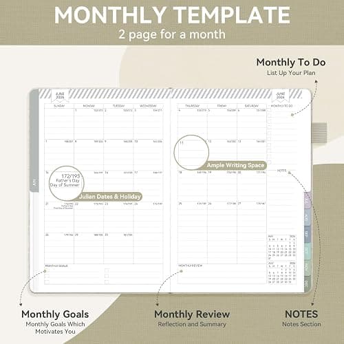 Getink 2026 Planner Weekly & Monthly Daily Agenda Book with Linen cover, 2026 To Do List Notebook with Colorful Monthly Tabs, Inner Pocket, Elastic Closure (Beige,5.5 * 8.5) thumbnail 4