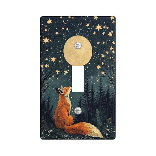 Night Sky Fox Light Switch Cover Plates/Outlet Covers, Fairytale Jungle With Stars And Moon, Thermoplastic Mystical Nature Landscape Wall Plates, Standard Size Faceplate Single Toggle - Image 1
