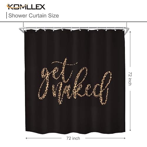 Black Get Naked Quotes Cute Cheetah Leopard Bathroom Shower Curtain Set | 72Wx72H Print Urban design, waterproof HD print with fast-drying fabric and 12 hooks. thumbnail 2