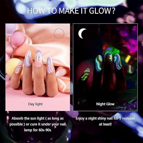 RARJSM Glow in The Dark Nail Art Gel Liner 12 Soft Pastel Colors Neon Green Blue Purple Pink Painting Luminous Polish Set UV LED Curing Requires Thin Brush for Swirl Nails Design thumbnail 2