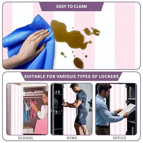 2 Pcs Locker Magnetic Wallpaper Soft Pink Vertical Seamless Stripes 12" x 36" Wall Magnetic Sticker Removable Locker Accessories Decor Easy Install for Office School thumbnail 6