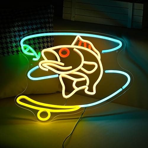 Fishing Neon Sign Dimmable Fish Neon Light for Wall Decor LED USB Powered Fishing Hook Lights for Fishing Gear Store Yacht Man Cave Living Room Boys Gifts(Multicolor 15.7‘’*12.4‘’） thumbnail 5