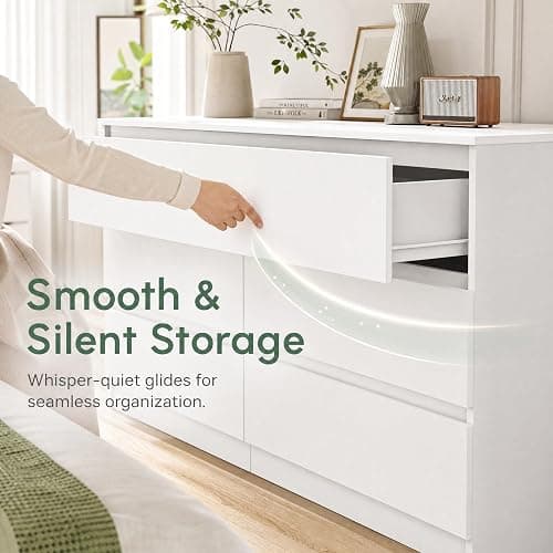 CIPACHO White 6 Drawer Dresser for Bedroom,Modern Deep Drawer Dresser with No-Handle Design,Wide Storage Chest of Drawers,Wood Bedroom Storage Organizer Furniture for Closet,Hallway thumbnail 4