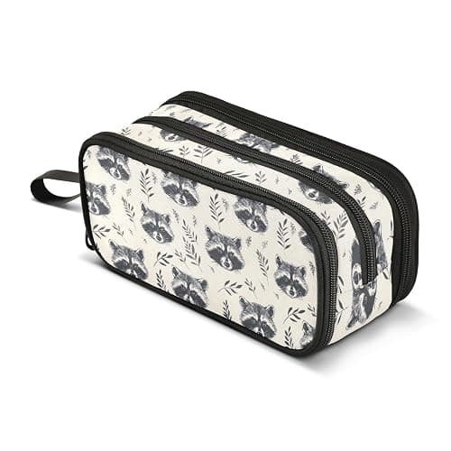 KUEJOP Retro Raccoon Style Pencil Case Big Capacity Pencil Pouch with Zipper Compartments Stationery Pencil Bag for Kids Teen School - Image 1