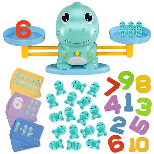 ISMETACU Dinosaur Math Balance Toy for Kids Ages 3-7, Montessori Number Blocks Learning & Educational Dinosaur Toys for Kids 3-5 and Math Games for Kids 5-7,Ideal Gift for Kids (Basic Blue) - Image 1