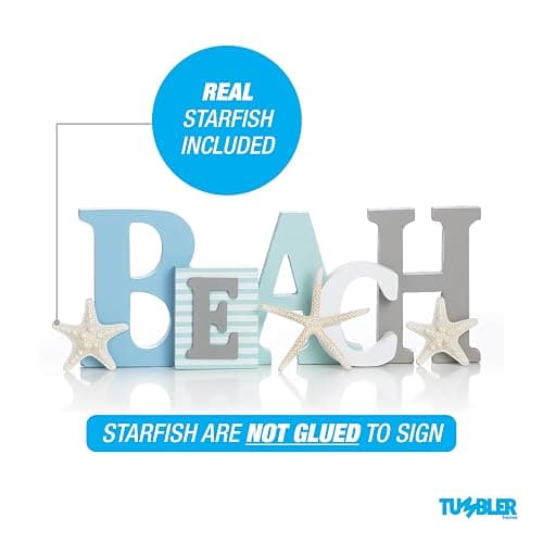 Wooden Beach Word Sign with Trio of Loose Starfish - Tropical Beach Home Decor thumbnail 4